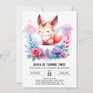 Happy Sweet Fox Birthday digital Invitation