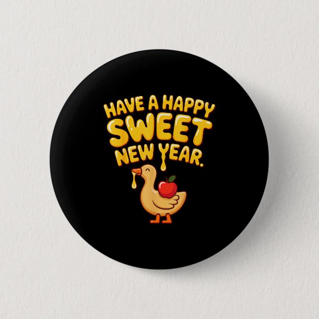 Happy Sweet New Year Goose Cookie Rosh Hashanah  Button (Front)