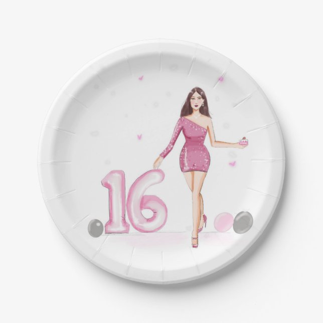 Happy sweet sixteen, 16th birthday paper plates (Front)