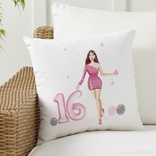 Happy sweet sixteen, 16th birthday throw pillow