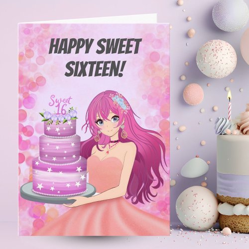 Happy Sweet Sixteen Anime Girl With Cake