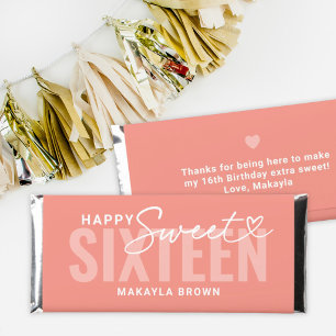 Happy Sweet Sixteen Coral Birthday Hershey Bar Favors