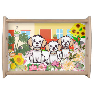 Happy Sweet White Puppies Sunflower Dog Lovers Serving Tray