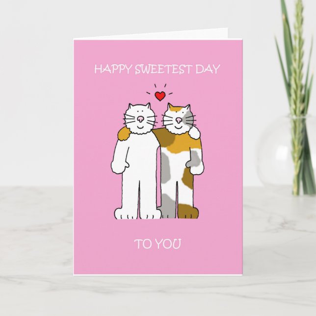 Happy Sweetest Day Cartoon Cats Card (Front)
