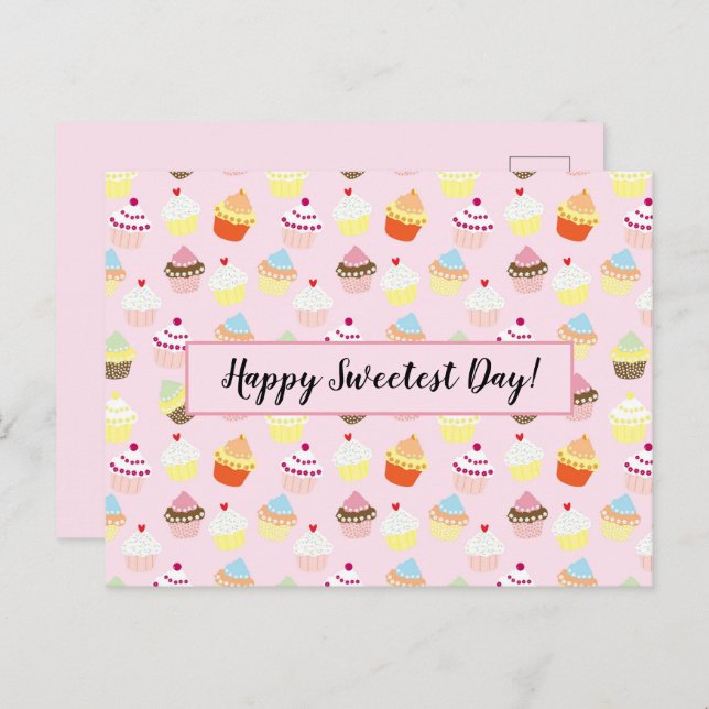 Happy Sweetest Day Cute Cupcake Pattern Postcard (Front/Back)