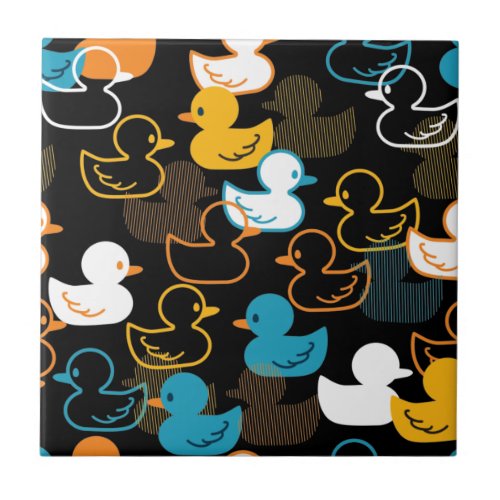 Happy Swimming a Paddling of Ducks Pattern Ceramic Tile