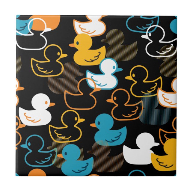 Happy Swimming a Paddling of Ducks Pattern Ceramic Tile (Front)
