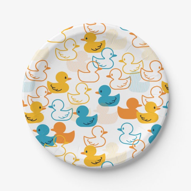 Happy Swimming a Paddling of Ducks Pattern II Paper Plates (Front)