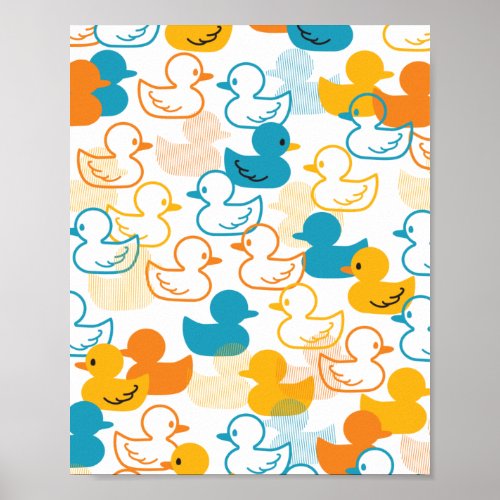 Happy Swimming a Paddling of Ducks Pattern II Poster