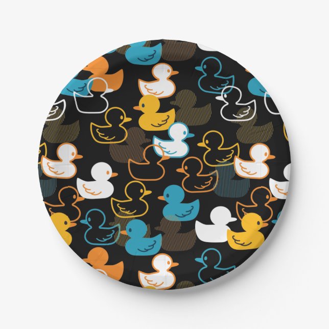 Happy Swimming a Paddling of Ducks Pattern Paper Plates (Front)