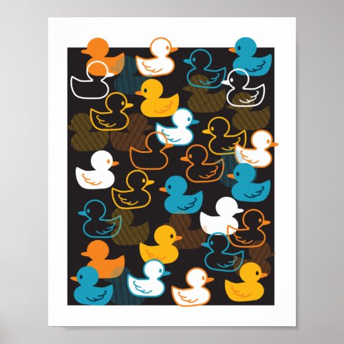 Happy Swimming a Paddling of Ducks Pattern Poster