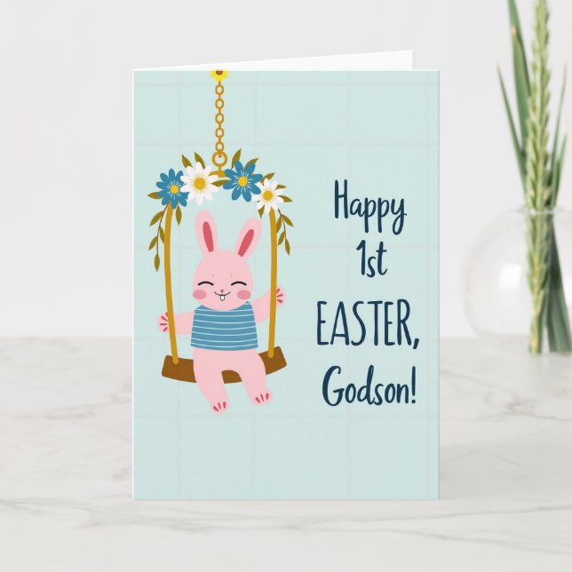 Happy Swinging Bunny Card (Front)