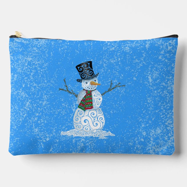 Happy Swirly Snowman Accessory Pouch (Front)