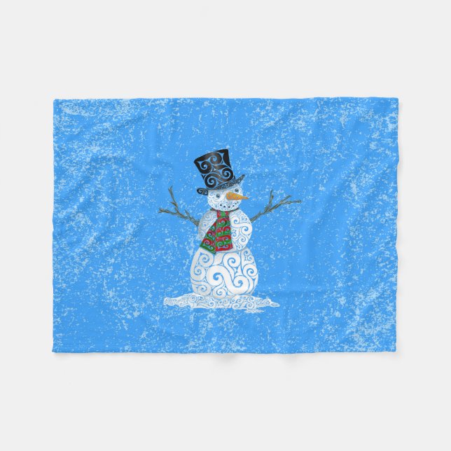 Happy Swirly Snowman Fleece Blanket (Front (Horizontal))