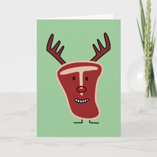 Happy T_Bone Steak Reindeer red nose Christmas Holiday Card