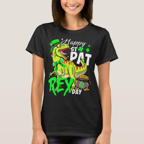 Happy T Rex Saint Patricks Day Dinosaur Boys Kids T_Shirt