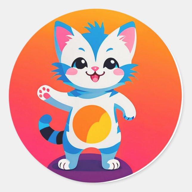 Happy Tabby Kitten Classic Round Sticker (Front)