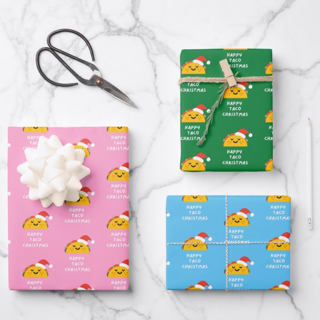 HAPPY TACO CHRISTMAS WRAPPING PAPER SHEETS (Front)
