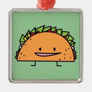 Happy Taco corn shell beef meat salsa Mexican food Metal Ornament