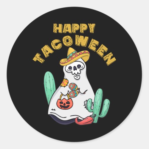 Happy Tacoween Halloween Ghost Taco Mexican Cinco  Classic Round Sticker