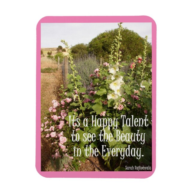 Happy Talent Pink Hollyhocks Cottage Garden Magnet (Vertical)