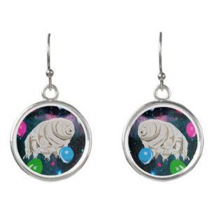 Happy Tardigrade floating through Space & balloons Earrings