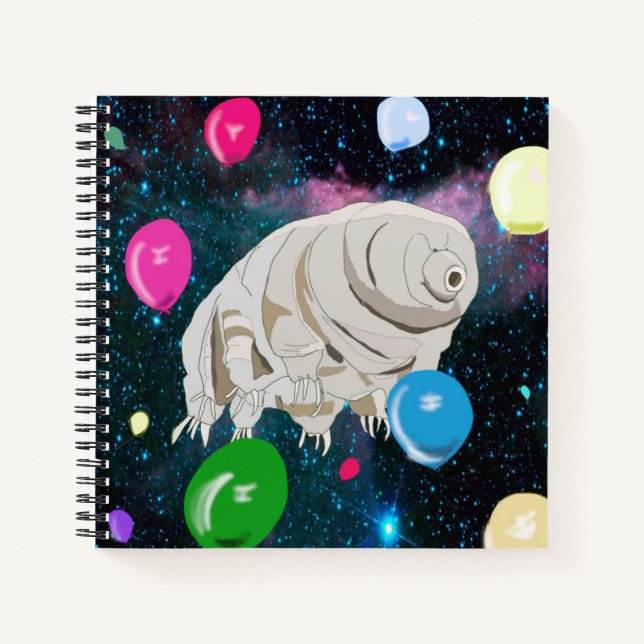 Happy Tardigrade floating through Space & balloons Notebook (Front)
