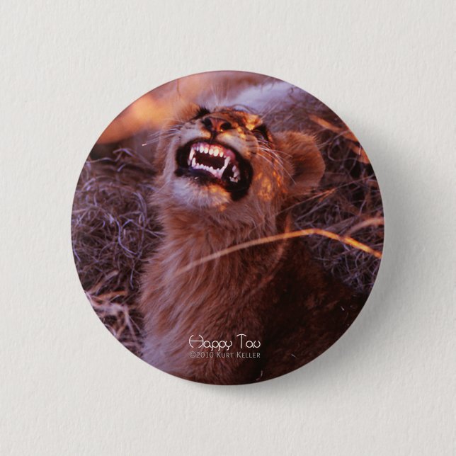 Happy Tau, Smiling Lion Cub Pinback Button (Front)