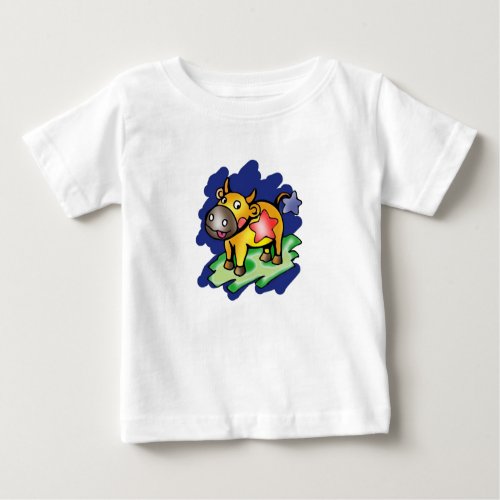 Happy Taurus Blue with Red Star Cartoon Baby T_Shirt