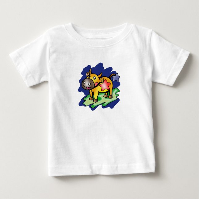 Happy Taurus Blue with Red Star Cartoon Baby T-Shirt (Front)