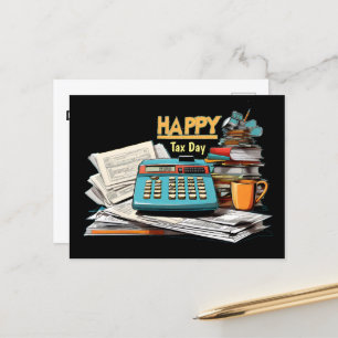 Happy tax day calculator with forms postcard