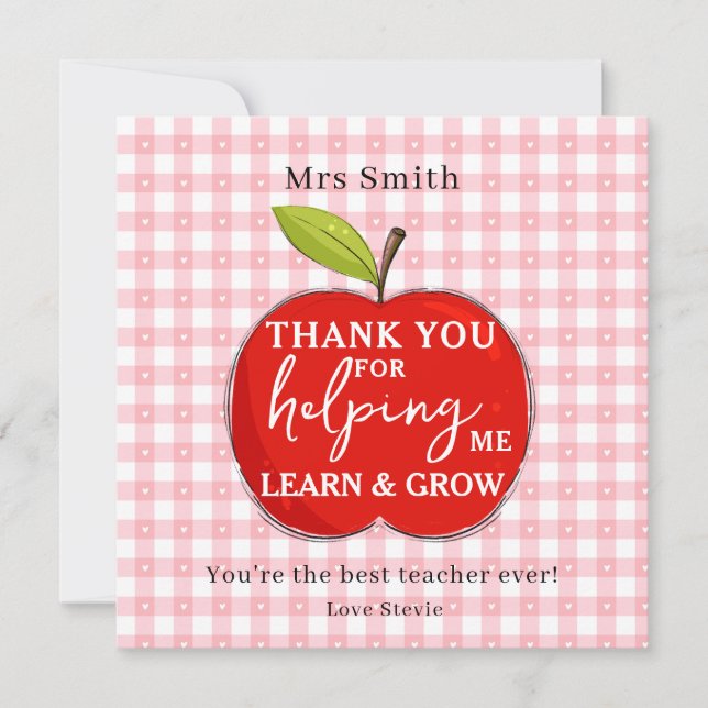 Happy Teacher Appreciation Card | Red Apple Pink  (Front)