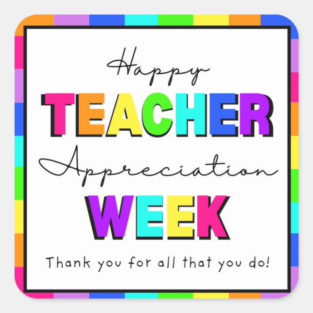 Happy Teacher Appreciation Week Rainbow Preschool  Square Sticker (Front)