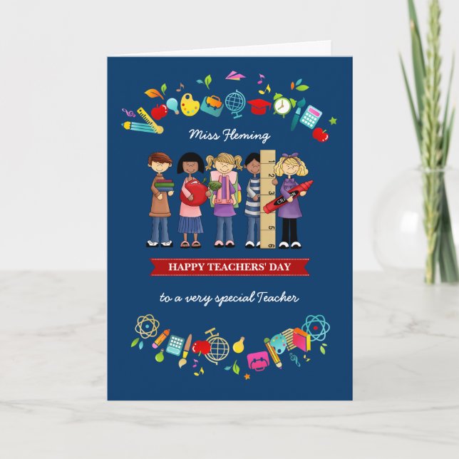 Happy Teachers' Day. Custom Name Thank You Card (Front)