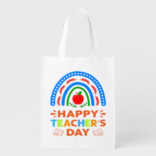 Happy Teachers Day Rainbow & Apple Grocery Bag