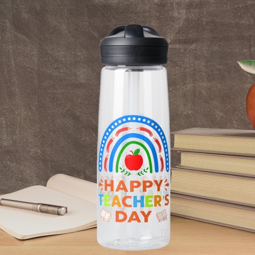 Happy Teachers Day Rainbow  Apple Water Bottle
