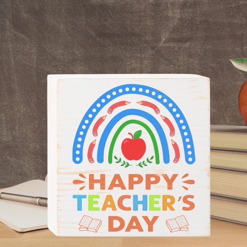 Happy Teachers Day Rainbow  Apple Wooden Box Sign