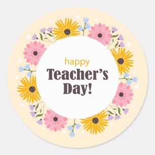 Happy Teacher's Day Wild Flowers Classic Round Sticker