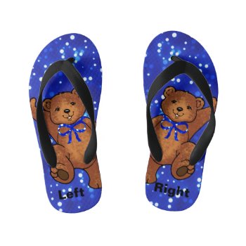 Happy Teddy Bear Blue Light Kid's Flip Flops by anuradesignstudio at Zazzle