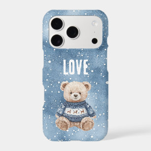 Happy Teddy Bear Blue Sweater Love iPhone 17 Pro Case