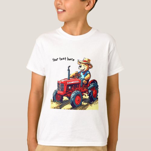 Happy teddy bear on a red tractor T_Shirt