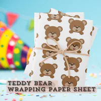 Vintage Chic Teddy Bear with Balloon Greenery Gold Wrapping Paper