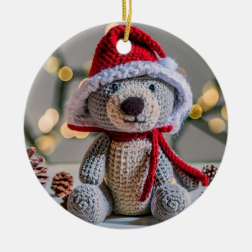 Happy Teddy Holiday Ceramic Ornament