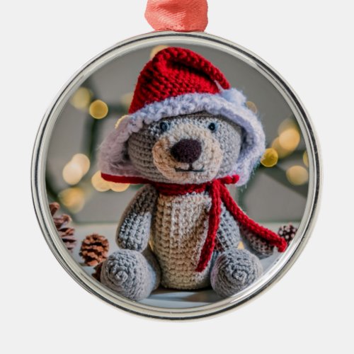 Happy Teddy Holiday Metal Ornament