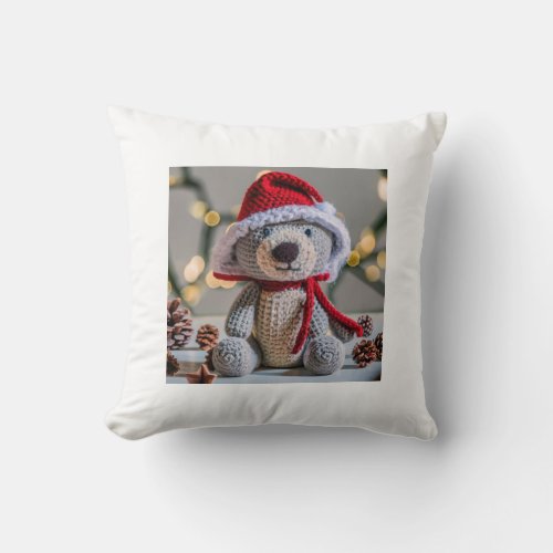 Happy Teddy Holiday Throw Pillow