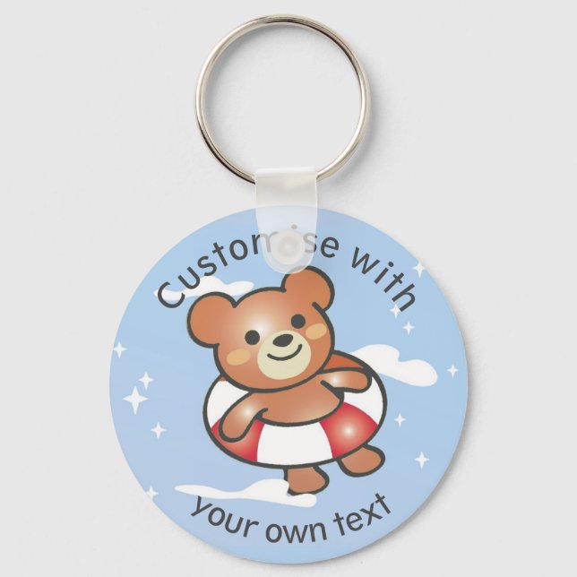 Happy Teddy Summer Holiday Pool Float Custom Keychain (Front)