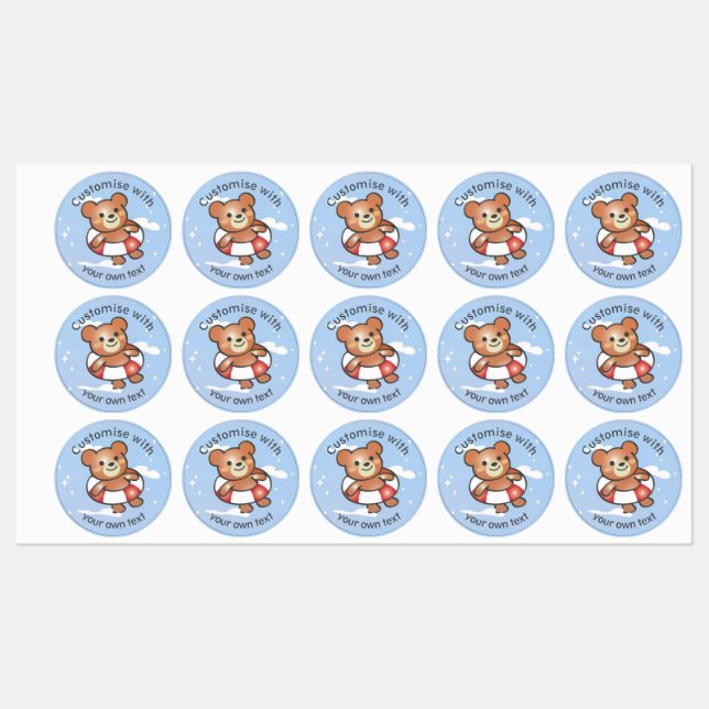 Happy Teddy Summer Holiday Pool Float Custom Labels (Sheet)