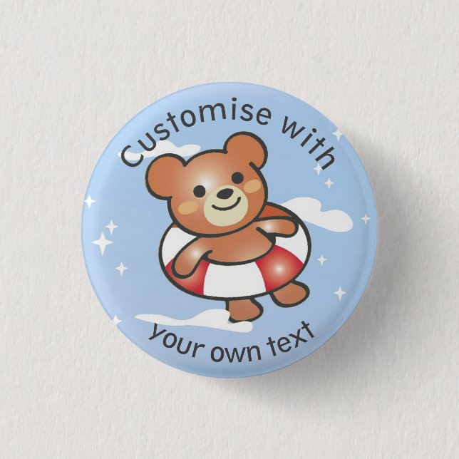 Happy Teddy Summer Holiday Pool Float Custom Text Button (Front)