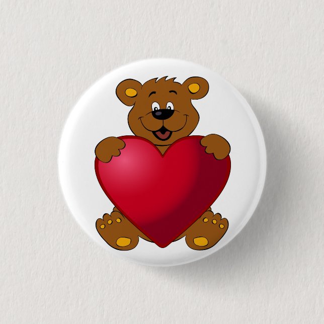 Happy teddybear with heart cartoon button (Front)