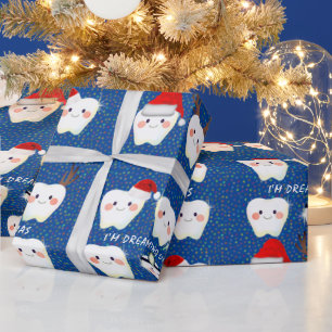 Happy Teeth and Snow Blue Christmas Wrapping Paper